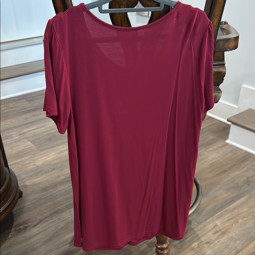 Dark Red Pleated Short Sleeve Blouse - Picture 5 of 7